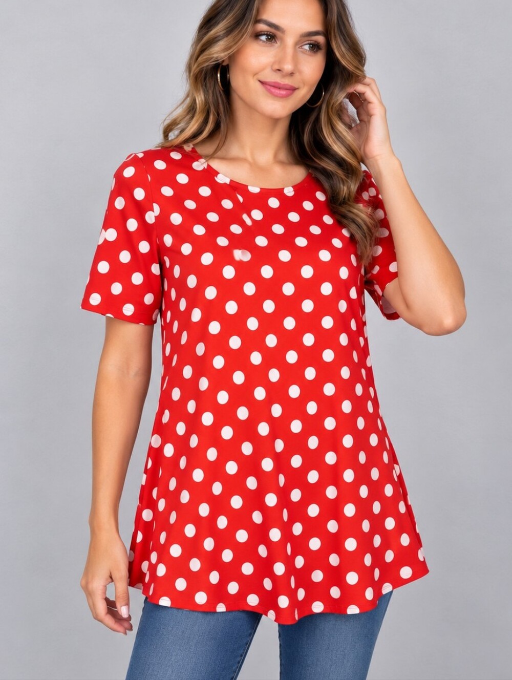 MOA COLLECTION Retro Red Polka Dot Short Sleeve Blouse